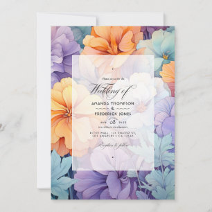 Pastell-Lila-, Orange- und Minz-Blumenhochzeit Einladung