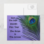 Pastell Lila Peacock Save the Date Postkarte (Vorne/Hinten)