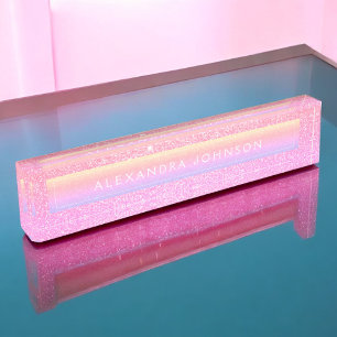 Pastell Lila Pink Glitzer Sparkle Moderne Namensplakette
