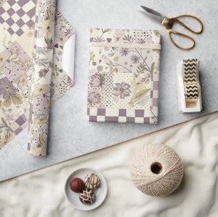 Pastell-Lila-Quilt Earthy Gingham Cottagecore Geschenkpapier