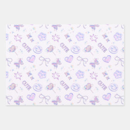 Pastell-Lila-Rosa Y2K-Ästhetik-Kitsch-Muster Geschenkpapier Set