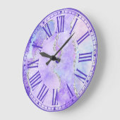 Pastell Lila und weiße Imitate Silberner Glitzer A Große Wanduhr (Winkel)