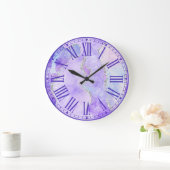 Pastell Lila und weiße Imitate Silberner Glitzer A Große Wanduhr (Zuhause)
