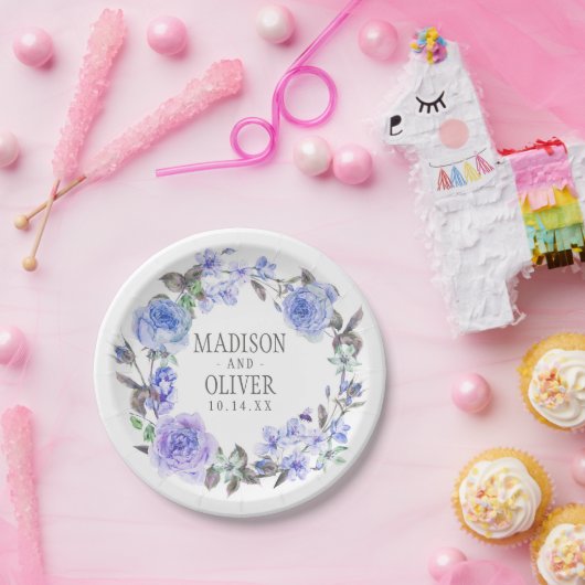Pastell Lila Watercolor Floral | Hochzeit Pappteller (Party)