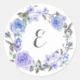 Pastell Lila Watercolor Floral Monogramm Runder Aufkleber