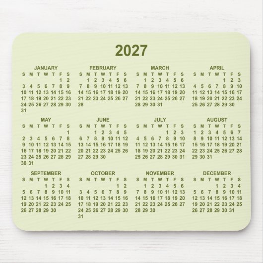 Pastell-Limettengrün 2027 Kalender Mousepad (Vorne)