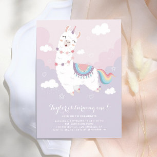 Pastell-Llamacorn-Regenbogen-Erstgeburtstag Einladung