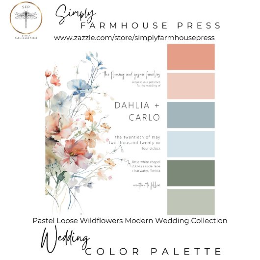 Pastell lose Wildblumen Moderner QR-Code RSVP Karte