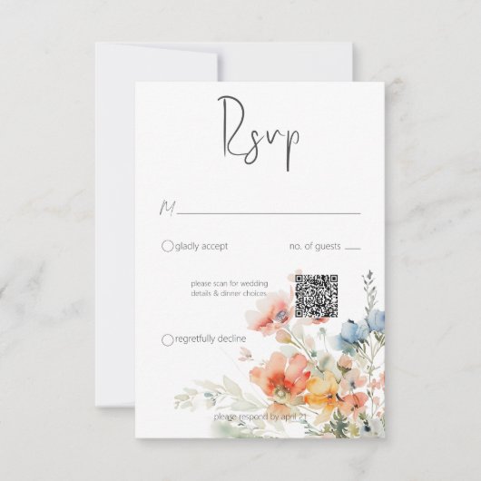 Pastell lose Wildblumen Moderner QR-Code RSVP Karte (Vorderseite)