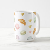Pastell-Macarons und Croissants nahtloses Muster Kaffeetasse (VorderseiteRechts)