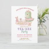 Pastell-Mädchen-Dinosaurier-Tea-Rex 3. Mädchen-Geb Einladung (Stehend Vorderseite)