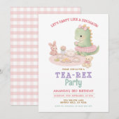 Pastell-Mädchen-Dinosaurier-Tea-Rex 3. Mädchen-Geb Einladung (Vorne/Hinten)