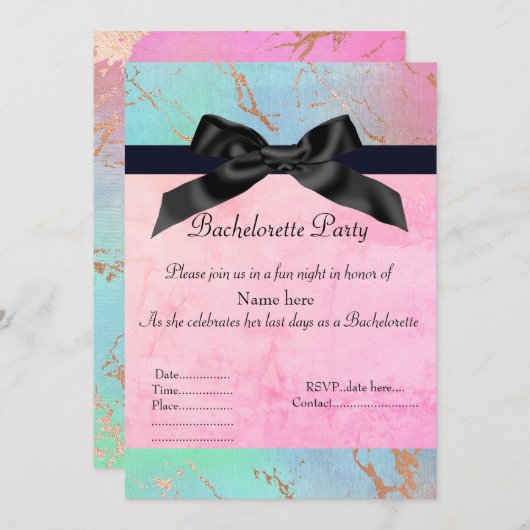 Pastell Marmor Bachelorette grün pink neuer Spaß Einladung (Vorne/Hinten)