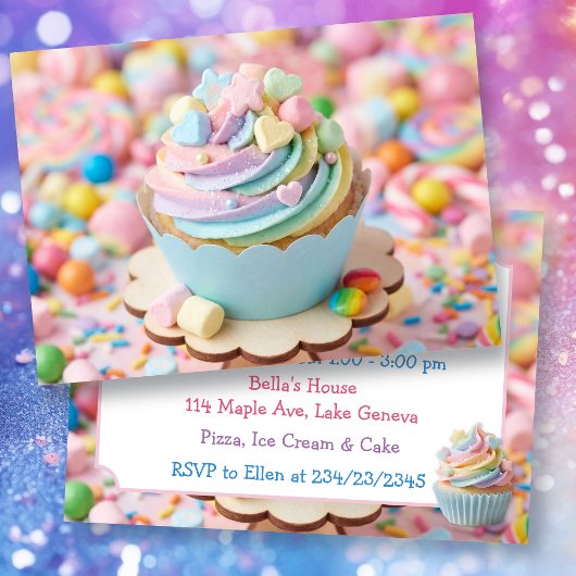 Pastell-Marshmallow-Regenbogen-Cupcake-Geburtstag Einladung