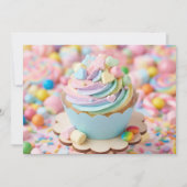 Pastell-Marshmallow-Regenbogen-Cupcake-Geburtstag Einladung (Vorderseite)