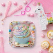 Pastell-Marshmallow-Regenbogen-Cupcake-Geburtstag Pappteller (Party)