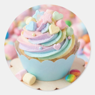 Pastell-Marshmallow-Regenbogen-Cupcake-Geburtstag Runder Aufkleber