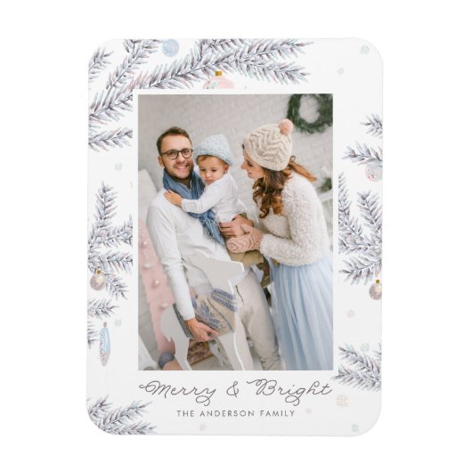 Pastell Mattierte Pine Needles Merry & Bright Foto Magnet (Vertikal)