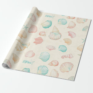 Pastell-Meeresschnecke-Seestern Blau Pfirsich Küst Geschenkpapier