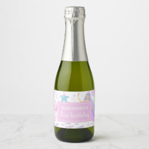 Pastell-Meerjungfrau-Mädchen 1. Geburtstag unter d Schaumweinetikett