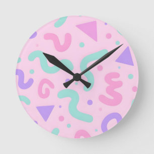 Pastell Memphis-Schlangenlinien-Geometrie Spielend Runde Wanduhr