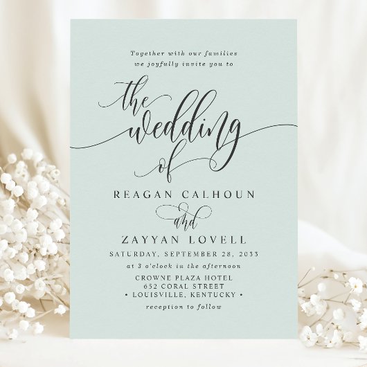 Pastell-Mint Einfache Moderne Schrift Hochzeit Einladung