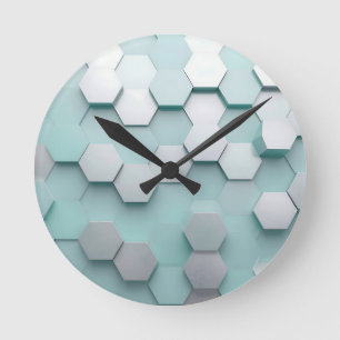 Pastell-Mint-Sechseck 3D-Mosaik Runde Wanduhr