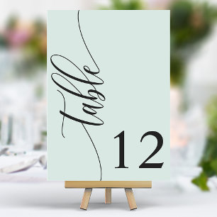 Pastell-Mintgrüne moderne Kalligrafie-Hochzeit Tischnummer