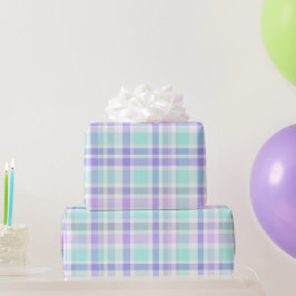 Pastell-Minz-Lavendel-Weiche-Gitter-Weiß-Karomuste Geschenkpapier