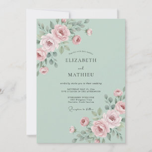Pastell-Minz-Ranunculus-Graue-Eukalyptus-Hochzeit Einladung
