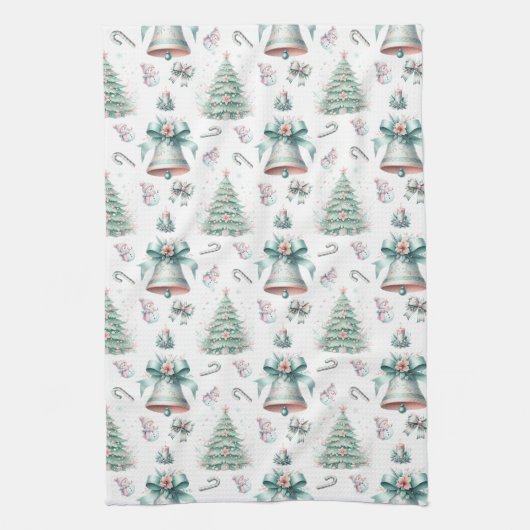 Pastell Minze und Rosa Weihnachten Nahtlose Muster Geschirrtuch (Vertikal)