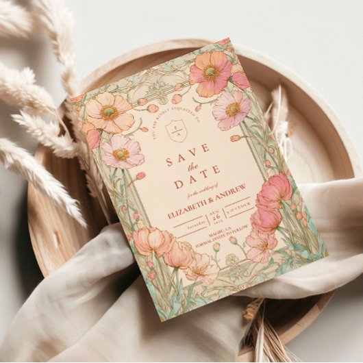 Pastell-Mohn-Garten-Hochzeit Save The Date