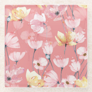 Pastell-Mohnblumen: Wasserfarbene Floral nahtlos. Glasuntersetzer