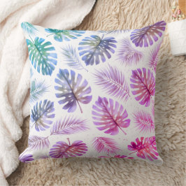 Pastell Monstera und Palmwedel Aquarell Kissen