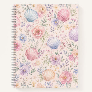Pastell-Muschel-Aquarell-Strandmuster Notizblock