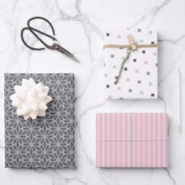 Pastell-Muster in Grau, Pink, Mint geometrische Fo Geschenkpapier Set