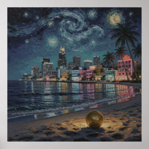 Pastell Nacht Ölgemälde Miami Art Deco Strand Poster