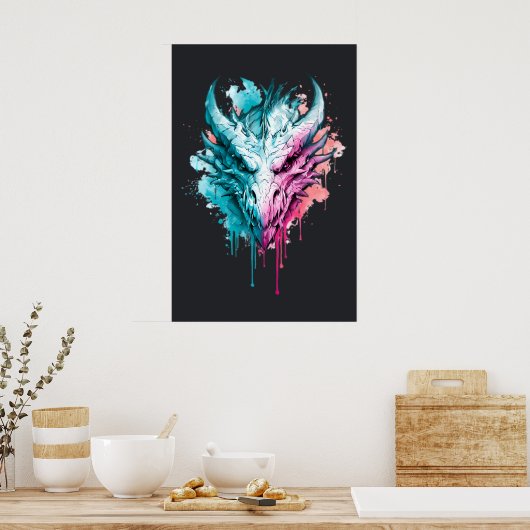 Pastell-Neon-Drache-Splatter-Plakat Poster (Küche)