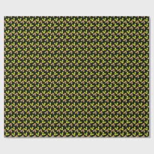Pastell-Neon-Ginkoblätter auf schwarzem Hintergrun Geschenkpapier