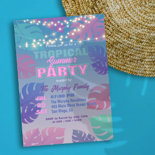 Pastell Neon-Tropische Sommer-Poolparty Einladung