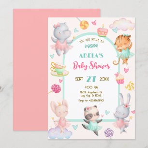 Pastell niedlich Ballerina Babydusche Einladung