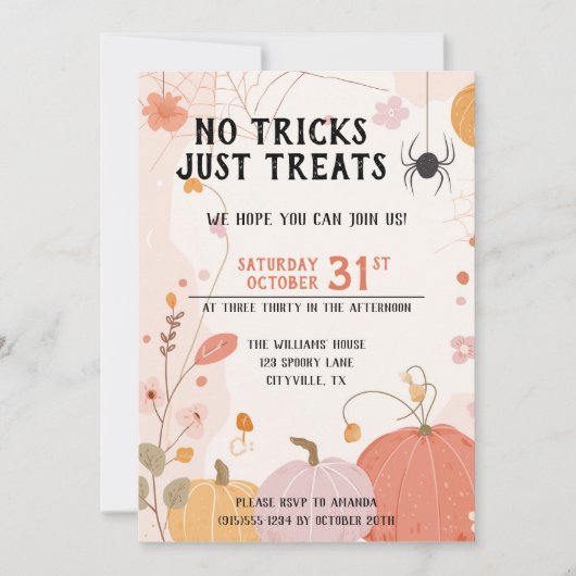 Pastell ohne Tricks nur Leckereien Kids Halloween Einladung (Vorderseite)