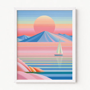 Pastell Ombre-Streifen Sonnenuntergang Segelboot R Poster