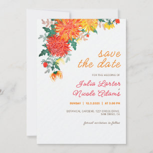 Pastell Orange Gelbe Frühlings-Dahlien Blumen Hoch Save The Date