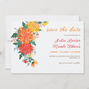 Pastell Orange Gelbe Frühlings-Dahlien Blumen Hoch Save The Date