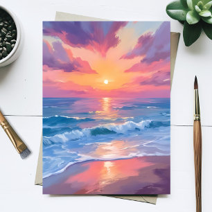 Pastell-Ozean-Aquarell-Strandwellen-Malerei Postkarte
