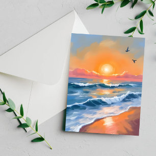 Pastell-Ozean-Sonnenuntergang-Aquarell-Strand-Gemä