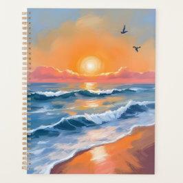 Pastell-Ozean-Sonnenuntergang-Aquarell-Strandbild Planer