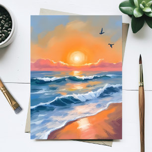 Pastell-Ozean-Sonnenuntergang-Aquarell-Strandbild Postkarte
