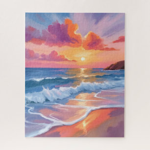 Pastell-Ozean-Sonnenuntergang Farbige Strandmale Puzzle